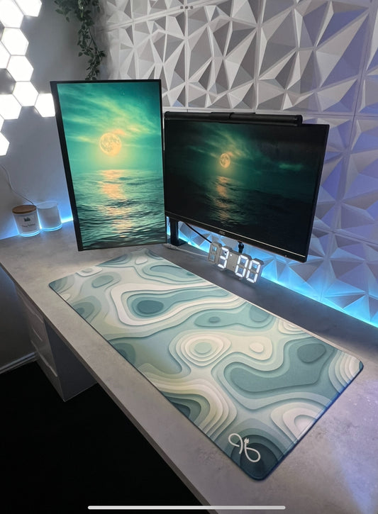 Light Blue Topographic Desk Mat