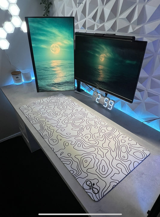 White Topographic Desk Mat
