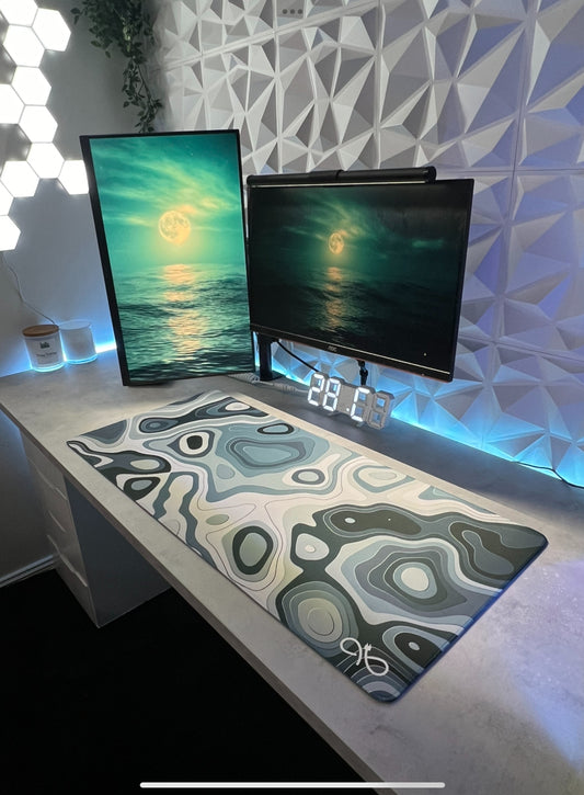 Dark Blue Topographic Desk Mat